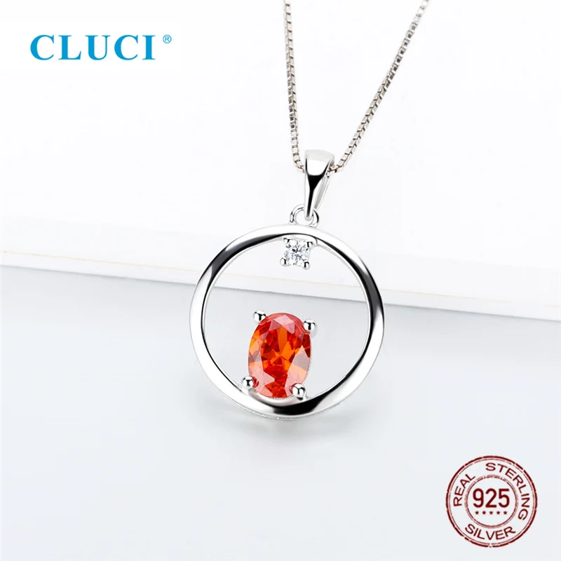 CLUCI, Настоящее серебро 925, модная Круглая Подвеска для женщин, ожерелье из стерлингового серебра, большой красный циркон, Очаровательная Подвеска Бижутерия