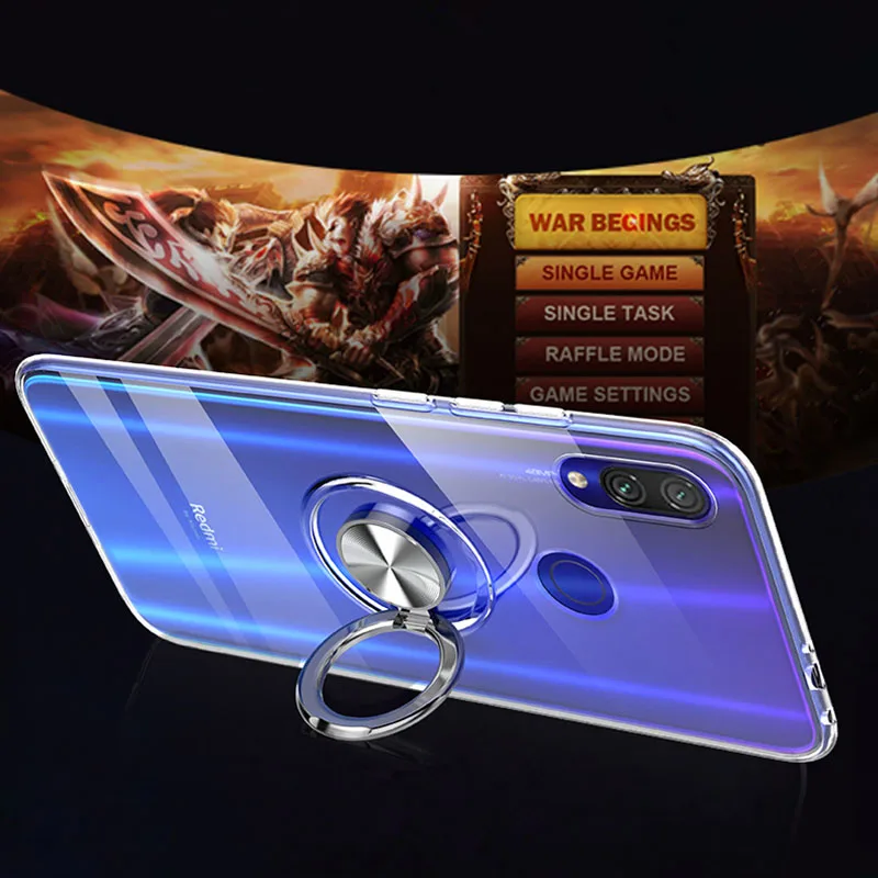 

For Redmi Note 7 Pro Luxury Transparent Armor Magnetic Car Wite Ring Holder Case For Xiaomi 8 Lite 9 9SE Pro Shockproof Cover