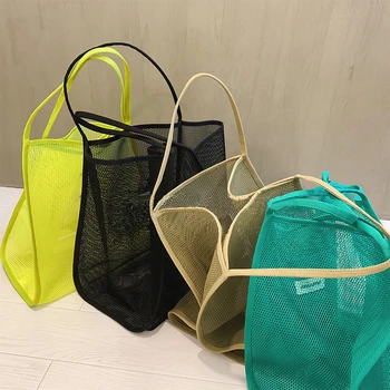 

Fashion Women Shopping Bags Transparent Mesh Shoulder Bag For Grocery Shopping Storage Fruit Vegetable Net Bag Tote Bags JJ50008