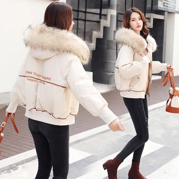 

2019 Women Short Coats Artificial raccoon fur collar Warm winter jacket women Winter And Autumn Wear High Quality Parkas Outwear