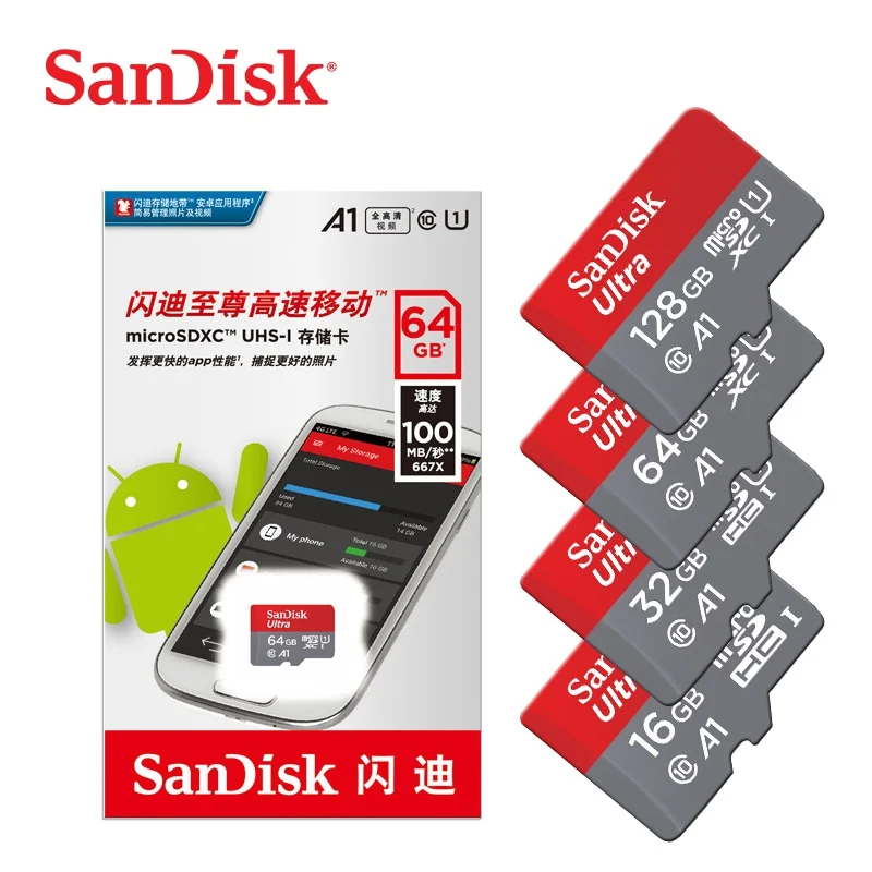 SanDisk карта Micro SD 16 г 32 г 64 г 128 г C10 U1 A1 карта памяти Micro TF флэш карта SDXC SDHC скорость до 98 м/с для телефона компьютера