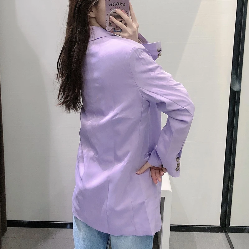 Spring Autumn Women Vintage Purple Blazers And Jackes Solid Button Suit Coat Female Outerwear Tops OL Work Office Blazer Mujer