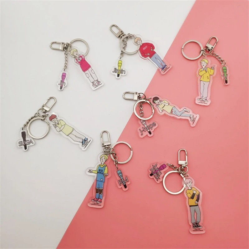

Kpop Bangtan Album Same Paragraph Cartoon Character Q Version Keychain WORLD Key Ring Pendant Accessories Periphery