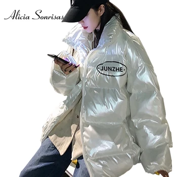 

Women's Glossy Parkas Oversize Short Loose Winter Jacket Cotton Padded Plus Size Thick Warm Coat Female Jacket