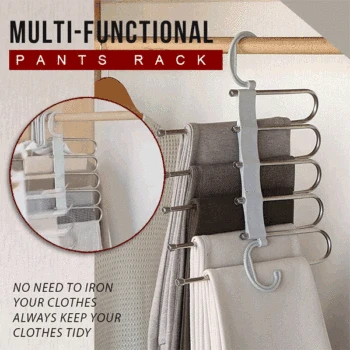 

5 in 1 Multi-functional Trouser Storage Rack Adjustable Pants Tie Storage Shelf Closet Organizer Stainless Steel Clothes Hanger