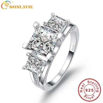 

BONLAVIE Solid 925 Sterling Silver 2.5ct White Topaz Wedding Ring Fashion Design For Engagement Fine Jewelry for Women