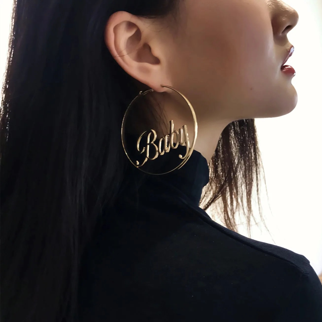 

Fashion Geometric Earrings Women Simple Golden Hollow Personality Round Circle Baby Letter Alphabet Earring Jewelry For Girls