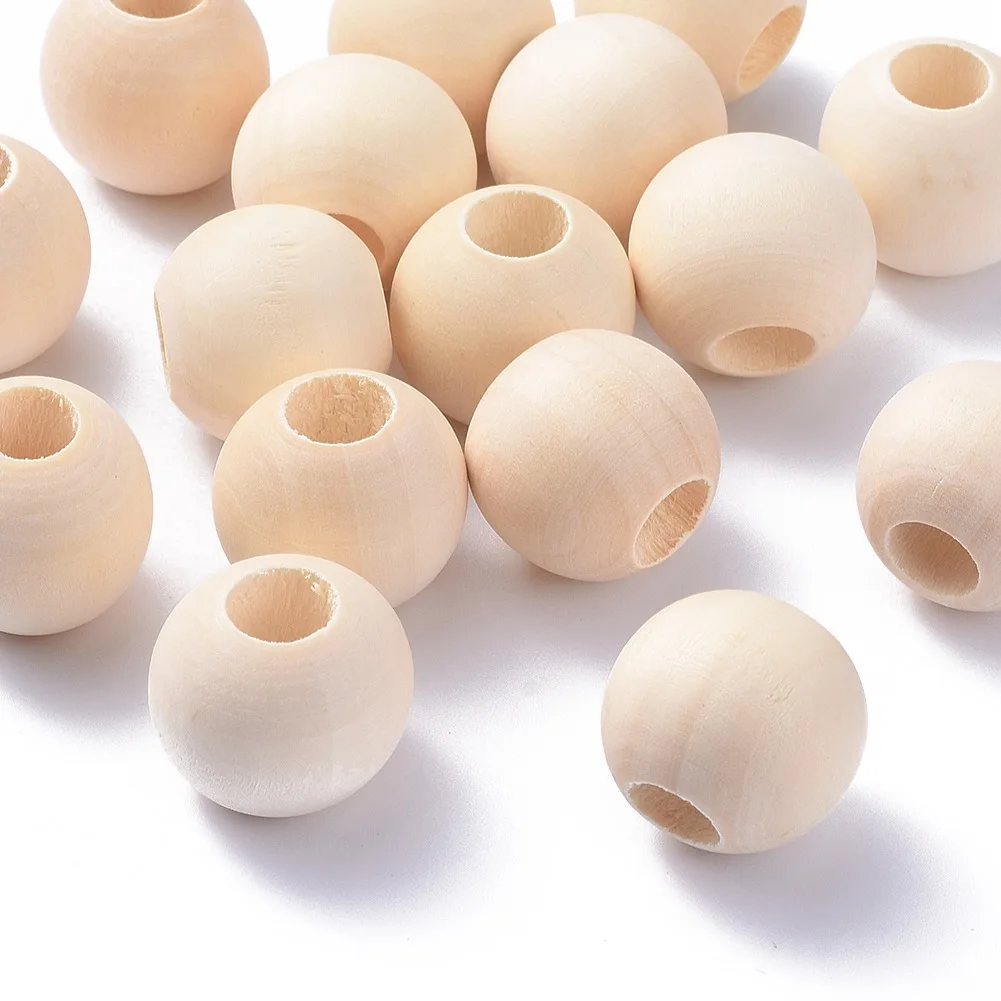Large Hole Unfinished Wood Beads 10-25mm Antique White