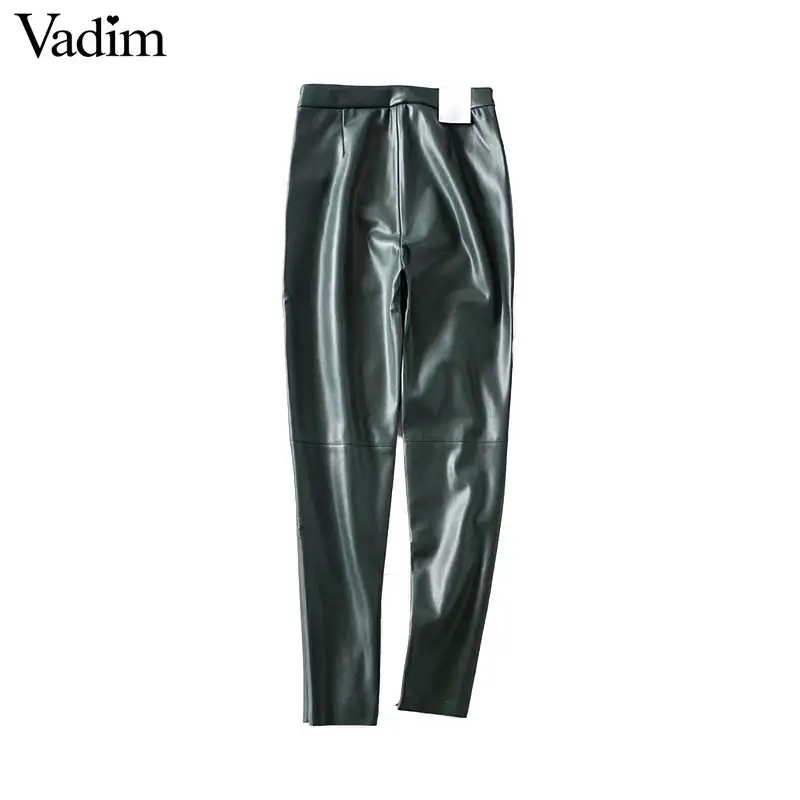 Vadim женские стильные брюки из искусственной кожи с боковыми карманами на молнии, украшенные женскими стильными одноцветными брюками, длинные брюки mujer KB219