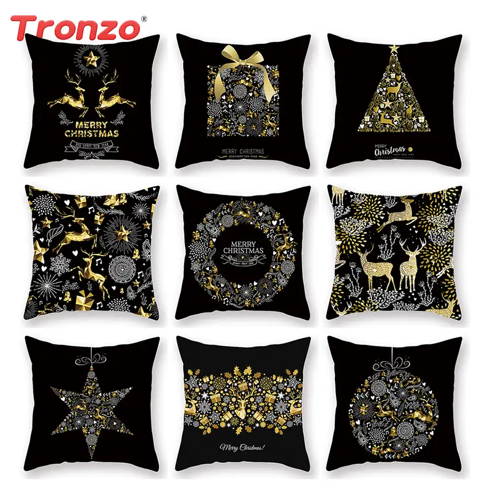 Trozo Merry Christmas украшение для дома черный золотой персиковый кожура подушка крышка 45*45 олень рождественское подарок с новым годом Navidad 2019