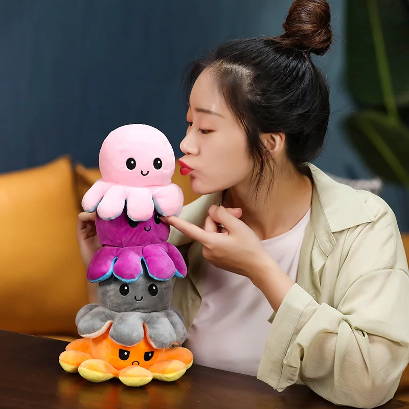 

Emotion Flip Octopus Toy Stuffed Plush Angry Flip Happy Toys Soft Cute Double-Sided Colorful Animal Doll Popular Children Gifts
