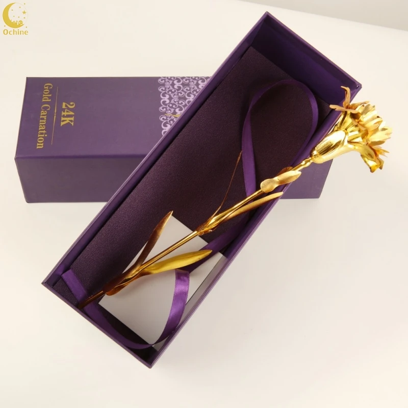 

1 Pcs Artificial Carnation Flower Head Handmade 24K Foil Carnation With Base 27x10x7cm