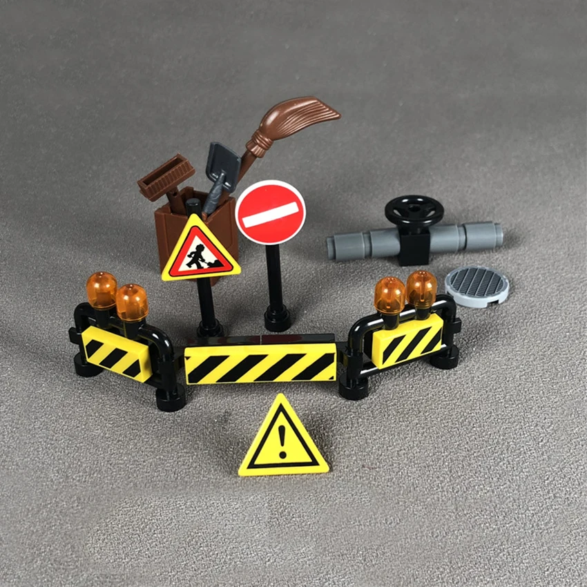 MOC City Accessories Brick Road Repair Set Warning Barrier Compatible Legoings Blocks DIY Children's Toys Gifts (2)