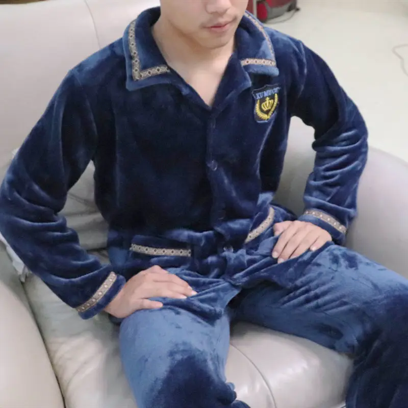 men pajamas winter Зимняя пижама с длинным рукавом, Фланелевая Пижама для мужчин размера плюс, одежда для сна, Повседневная Ночная рубашка, теплая Пижама для мужчин - Цвет: men pajamas winter
