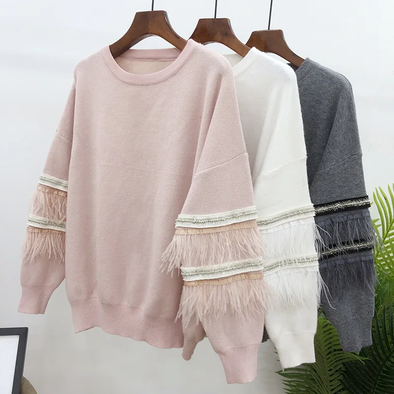 

Streetwear Handmade Beading Tassel Patchwork plus size sweater Women casual knitted pullover sweater Autumn long sleeve jumpers