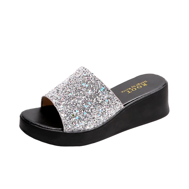 silver glitter slippers