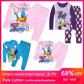 Spring Autumn Daisy Duck Kids Girls Clothes Baby Pure Cotton Pajamas Long Sleeved Cartoon Children's Sleepwear 1