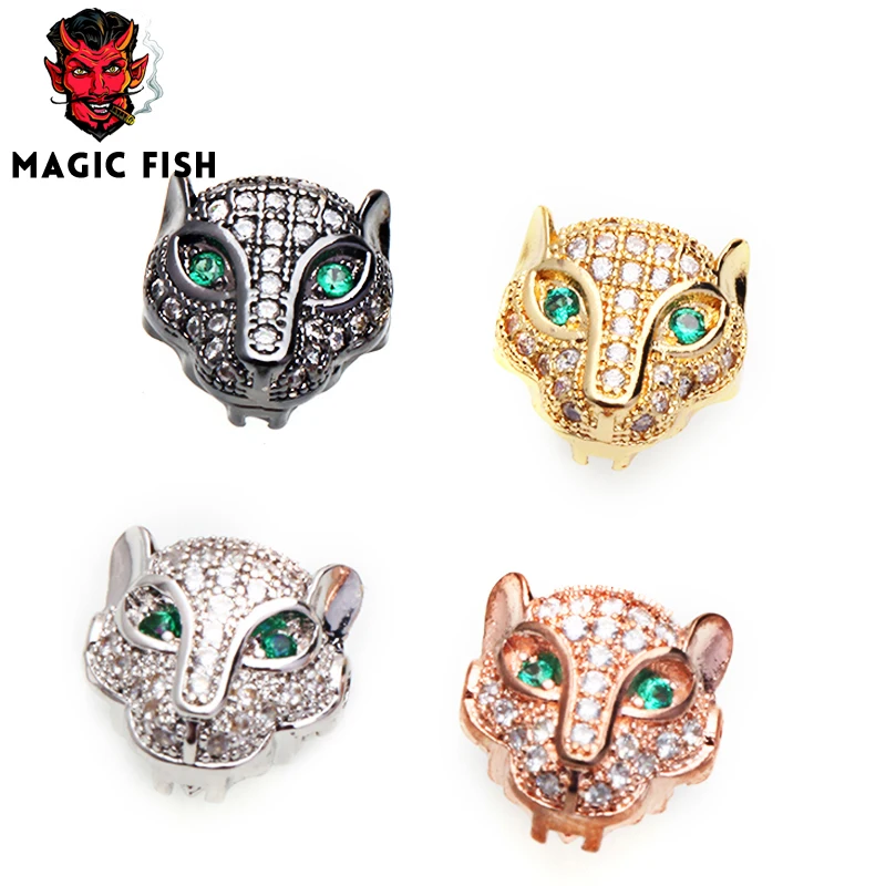 Magic-Fish-10pcs-DIY-beads-Leopard-head-Copper-Inlaid-white-zircon-Drop-shipping-Supplies-for-charms