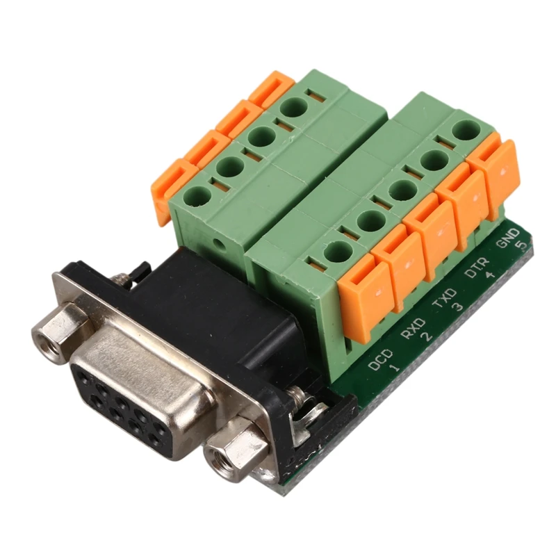 

DB9 RS232 Serial Female Adapter Plate to 9 Position Terminal Connector Black+Green+Yellow