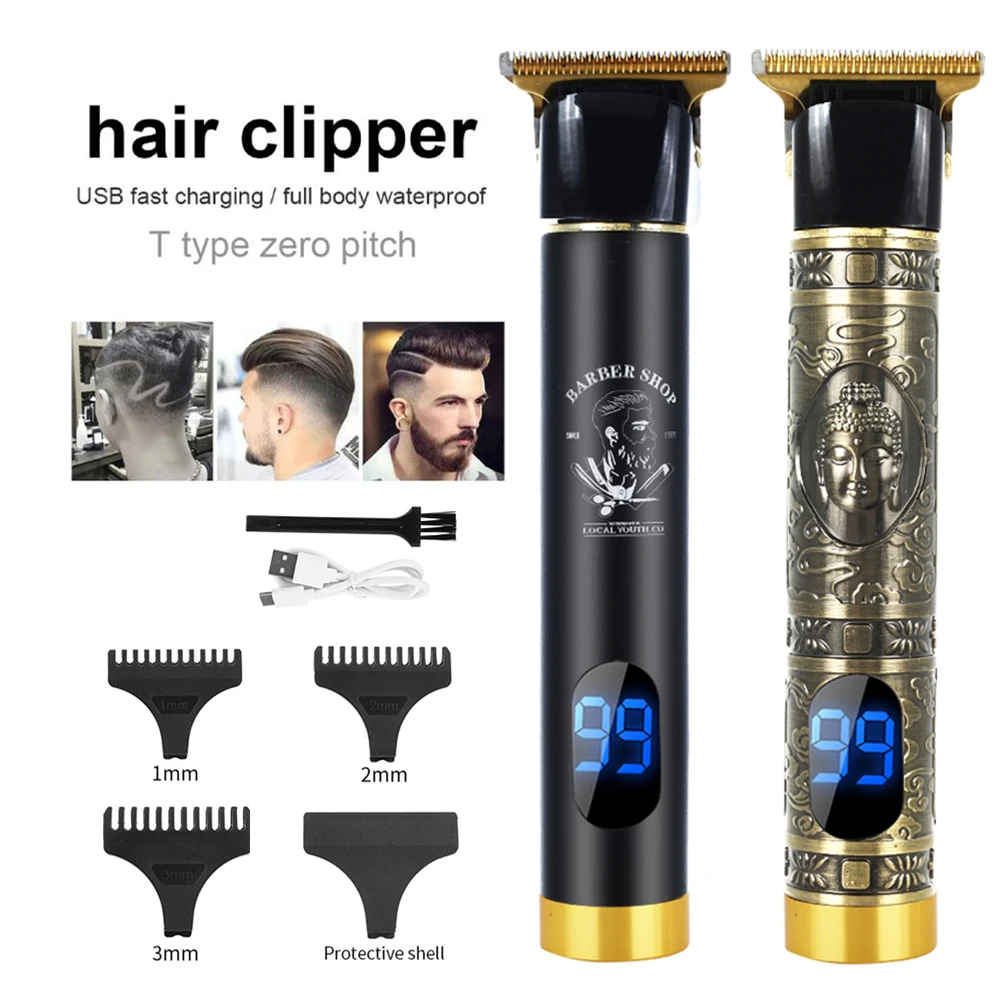 Professional Barber Hair Clipper Rechargeable Electric T Outliner Cutting Machine Beard Trimmer Shaver Razor for Men Cutter