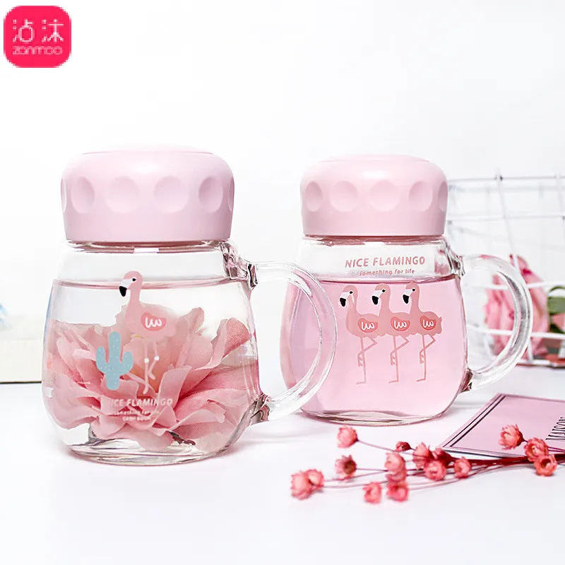 JOUDOO Милая стеклянная Корейская креативная чашка портативная бутылка для воды Студенческая Маленькая прозрачная крышка ручной чашки 35