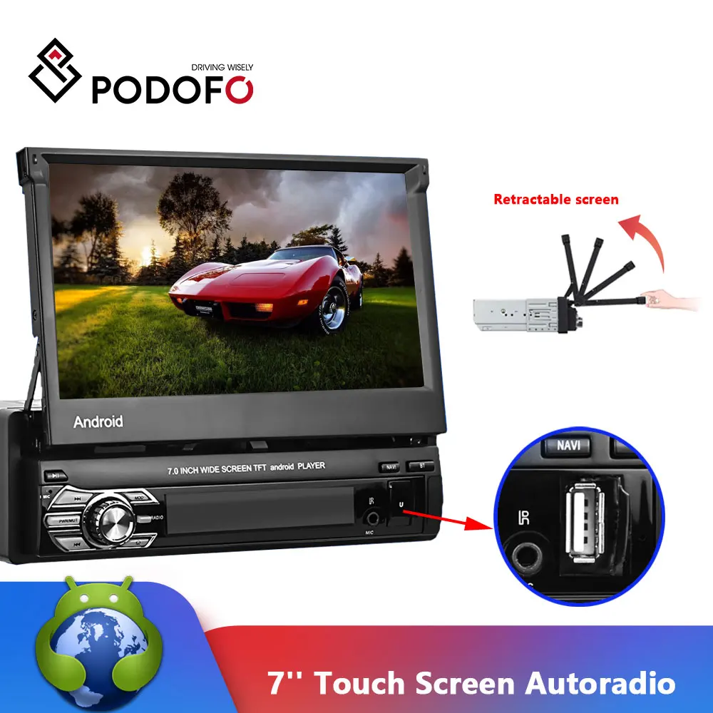 Автомагнитола Podofo 1DIN на Android сенсорный экран 7 дюймов 1din Автомобильный