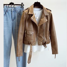 Abrigo de cuero sintético para mujer, chaqueta de manga larga con cinturón, prendas de vestir Punk para motociclista, primavera y otoño, novedad