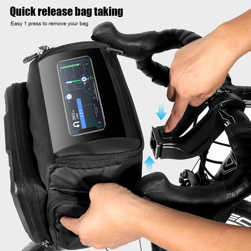 Sacoche De Guidon Vélo étanche – Noir – 1,7L – Avec Bandoulière – Pour Route Ou VTT
