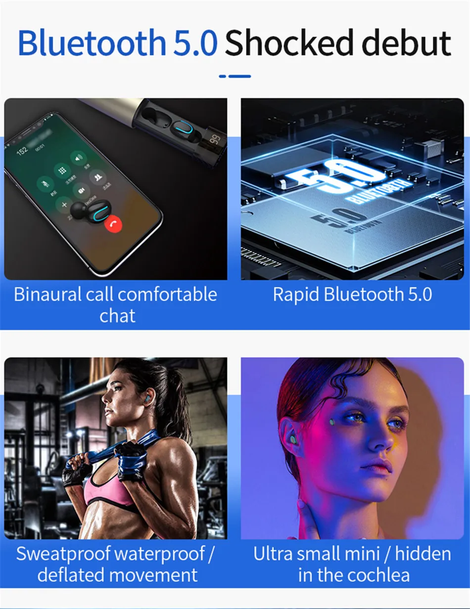 OTTWN Q67TWS беспроводные наушники, стерео мини Bluetooth наушники 5,0 с двойным микрофоном, спортивные водонепроницаемые наушники, гарнитура для автоматического сопряжения
