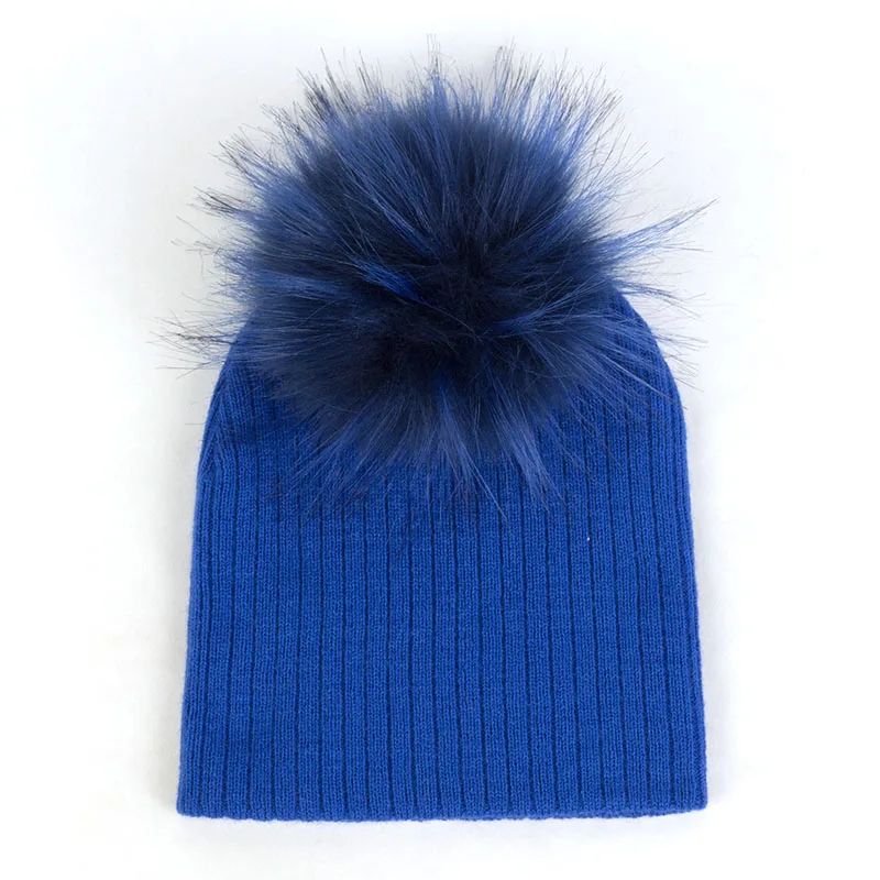 Royal Blue3 Geebro/Модная зимняя теплая вязаная шапка для маленьких девочек, утепленное трикотажное эластичное шапочка с помпонами, прочная чашка, эластичная DK942 - Цвет: Royal Blue3
