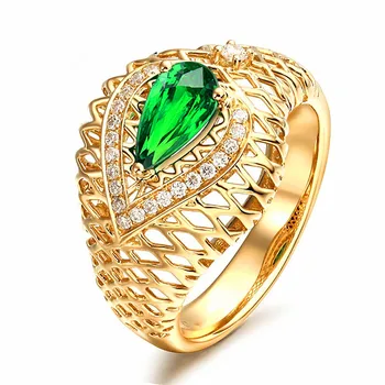 

Luxury Female Green Zircon Stone Ring Vintage Yellow Gold Color Finger Ring Fashion Bride Promise Wedding Rings For Women