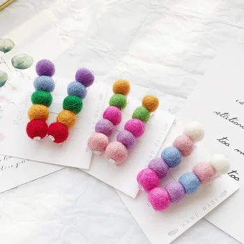 

6Sets Fashion Cute Felt Pom Pom Hairpins Solid Candy Color Balls Hair Clips Princess Headwear Girls Hair Accessories