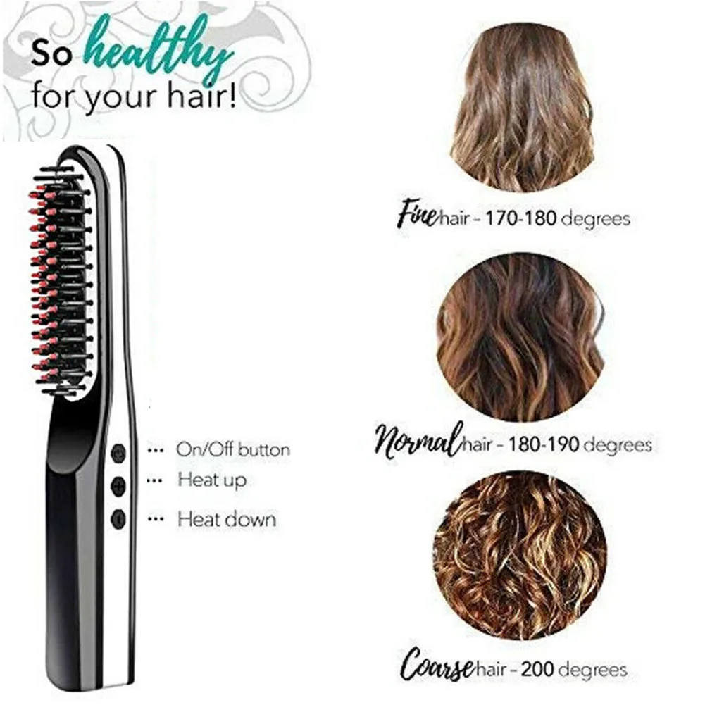 

Men Women Wireless Travel Easy Use USB Charging Home Tool Curling Iron Styling Comb Wet Dry Electric Hair Straightener Fast Heat
