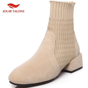 

JOUIR TALONS 2020 New Fashion big Size 32-43 Chunky Heels Ankle Boots Woman Shoes Slip On Spring Autumn Shoes Women Boots Female