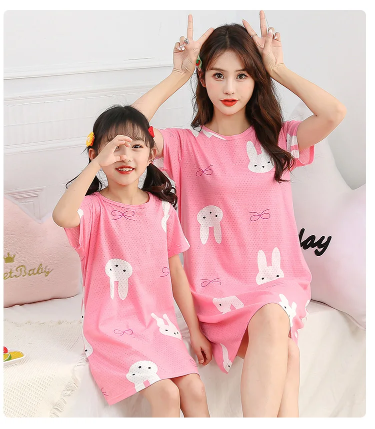 Girls Nightgowns Cotton Kids Pajamas Dress Sleeping Night Wear Dresses for Daughter & Mom Mamas Children Summer Sleepwear Lace baby boy pajamas