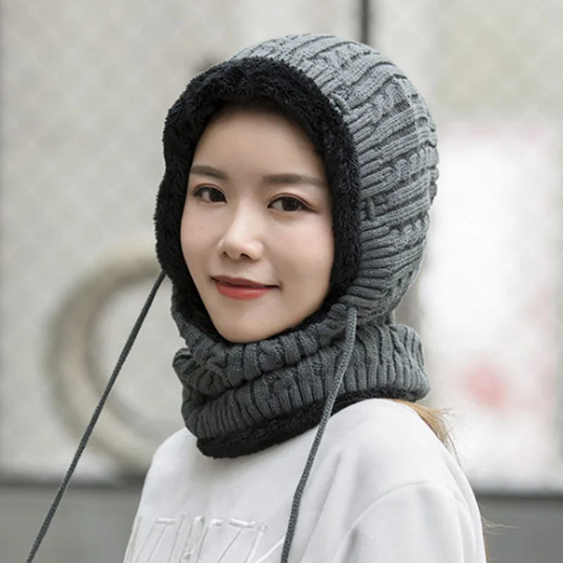 

Hat Female Outdoor Cycling Winter Cold and Warm Ear Protection Knitted Wool Cap Autumn, Winter Korean Edition Big eaves