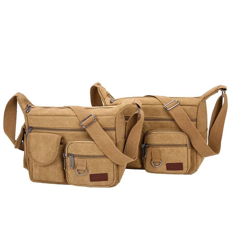 

New Style Middle-aged MEN'S Messenger Bag Simple Casual Outdoor Canvas Backpack Multi-pockets Simple Shoulder Bag