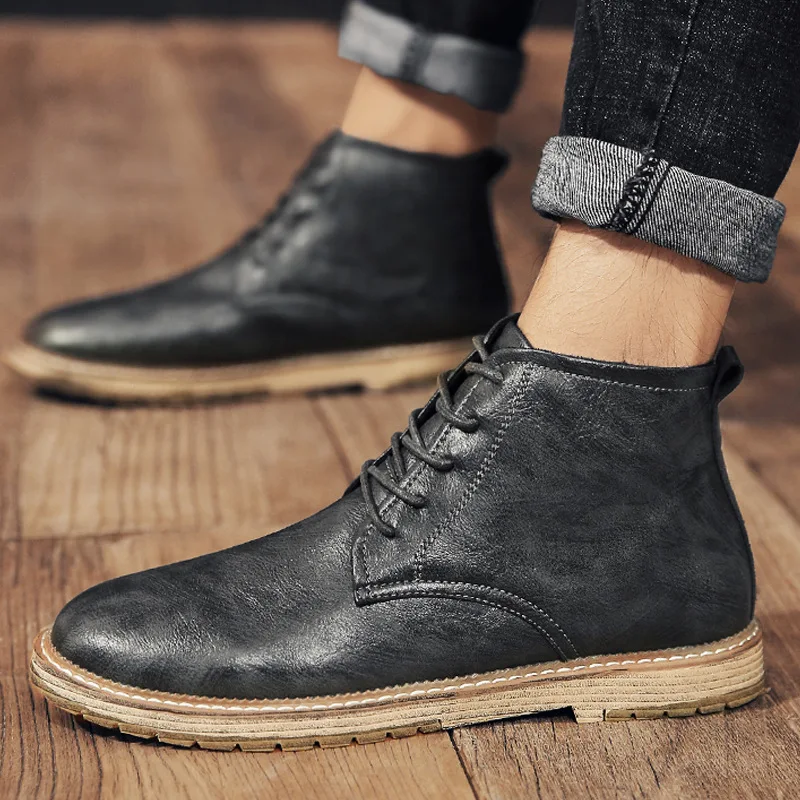 

2018 New Style Autumn Mid-top Men Martin Boots Men's Fashion British-Style Leather Boot High Shoes Boots MEN'S Short Boots Versa