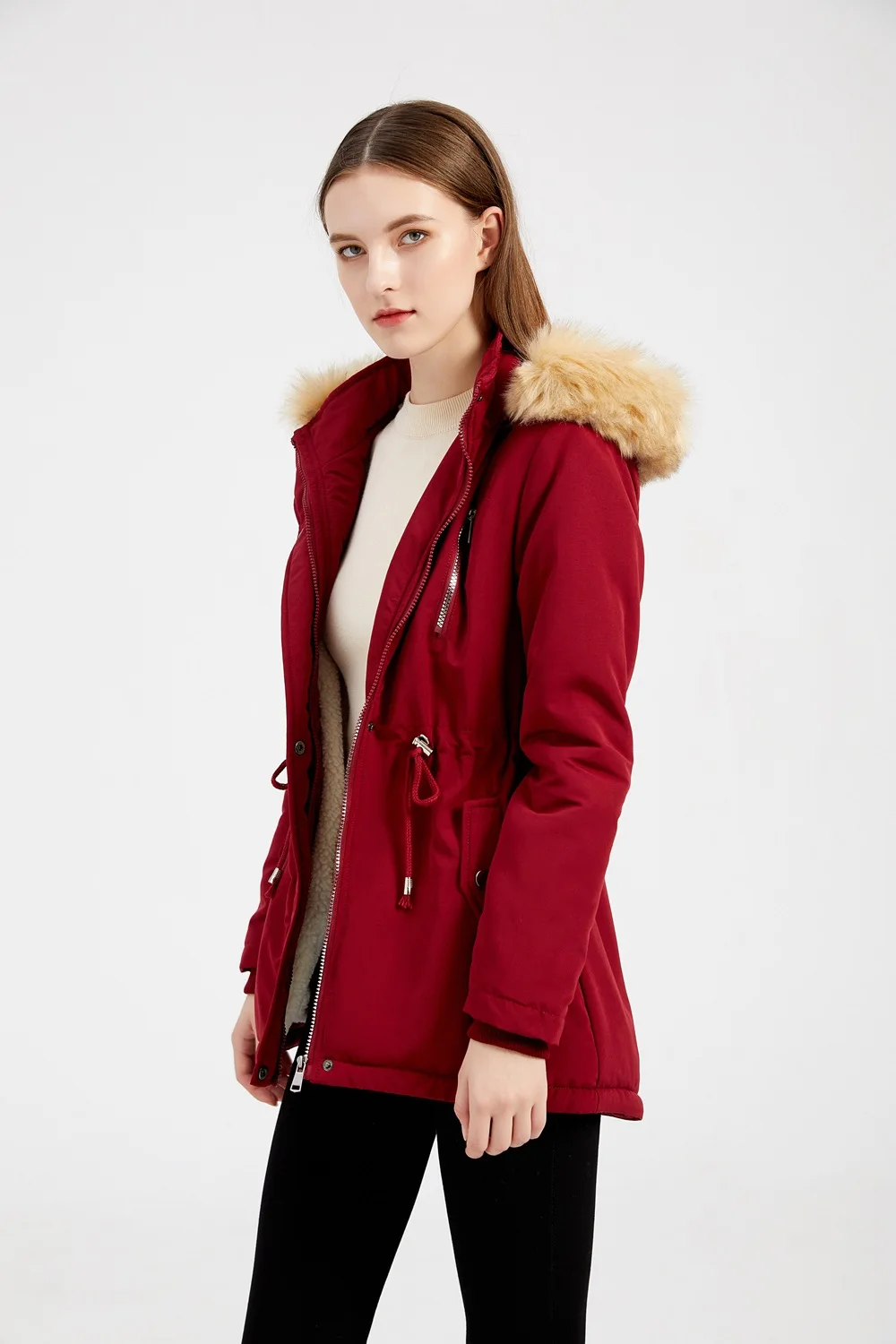 

Cotton Coat Women 2023 Winter New Fashion Zipper Pockets Long Loose Thick Warmth Detachable Fur Hooded Parkas Coat