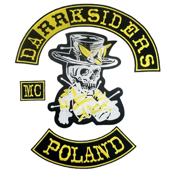 

DARRKSIDERS POLAND MC large Embroidered punk biker Patches Clothes Stickers Apparel Accessories Badge 4PCS/SET