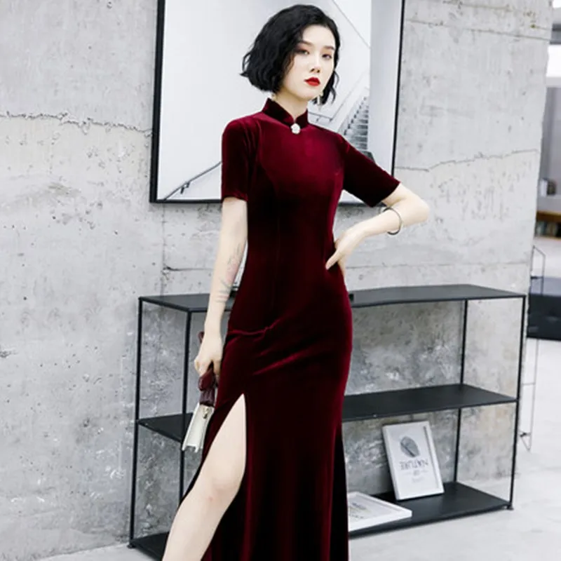 Черная кость травления cheongsam элегантный restoring ancient ways, чтобы изменить Осень-зима китайский банкета пикантные узкие платье