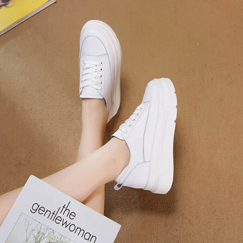 Women's Flat Platform Shoes 2021 Spring Summer Genuine Leather Casual Women White Shoes Platform Sneakers Thick Sole Ladies Shoe