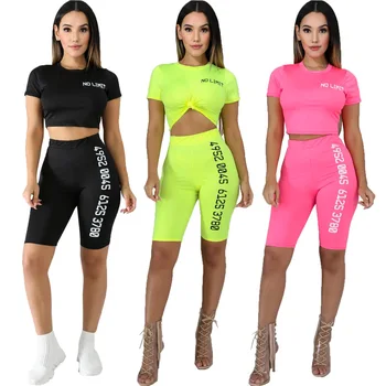 

2020 Summer Women's Suit European and American Simple Style Model Solid-color Letter NO LIMIT Print Casual Fashion