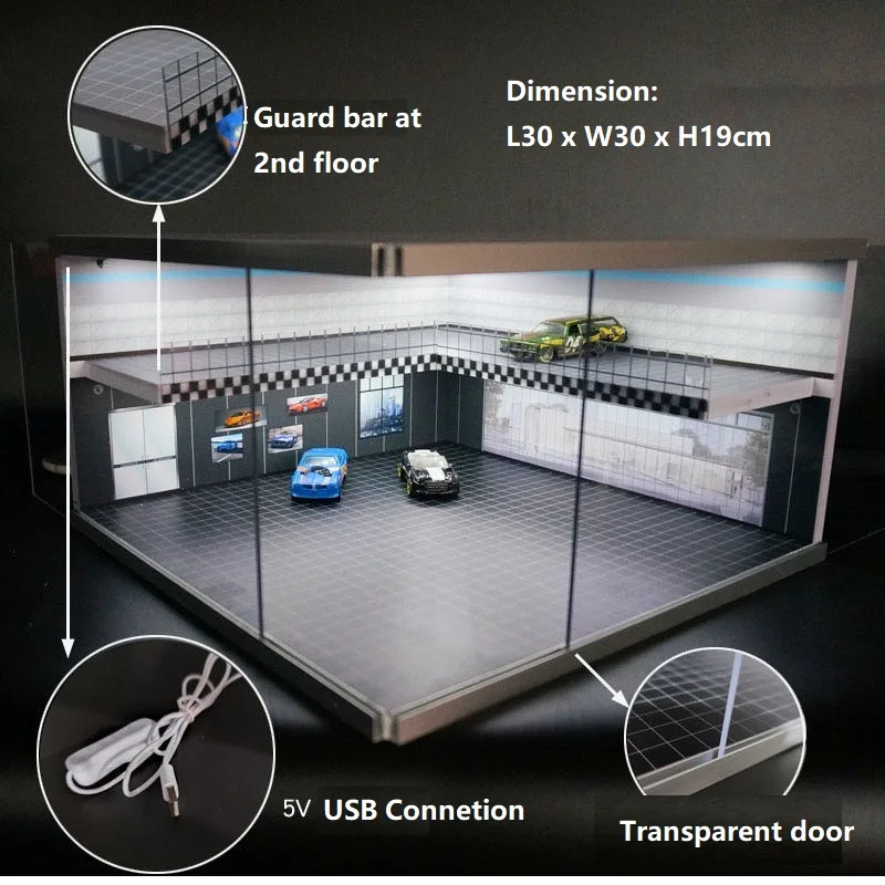 Lightcreate 1:64 Model Car Diecast Display Cabinet Dioramas double-deck wrokshop