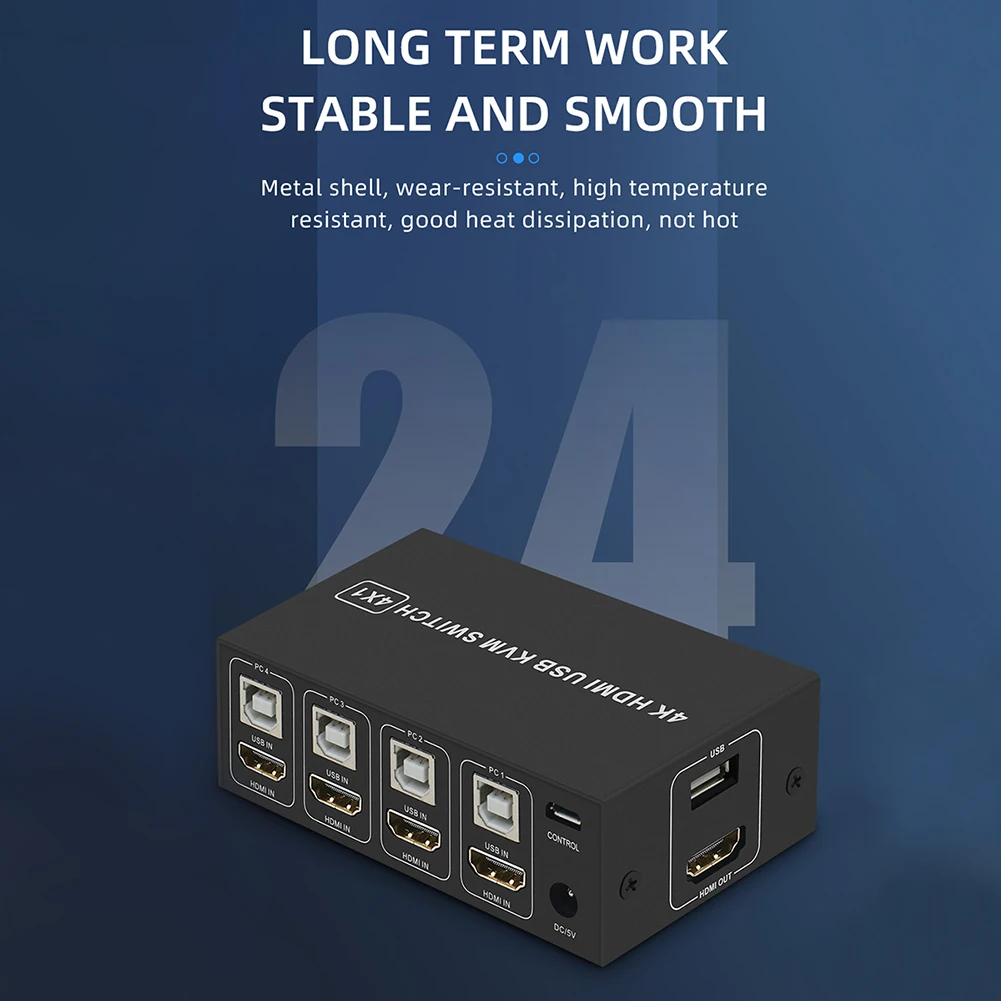 Квм-Консоль 4K HDMI с 4 портами, HDMI USB квм-консоль с поддержкой макс ...