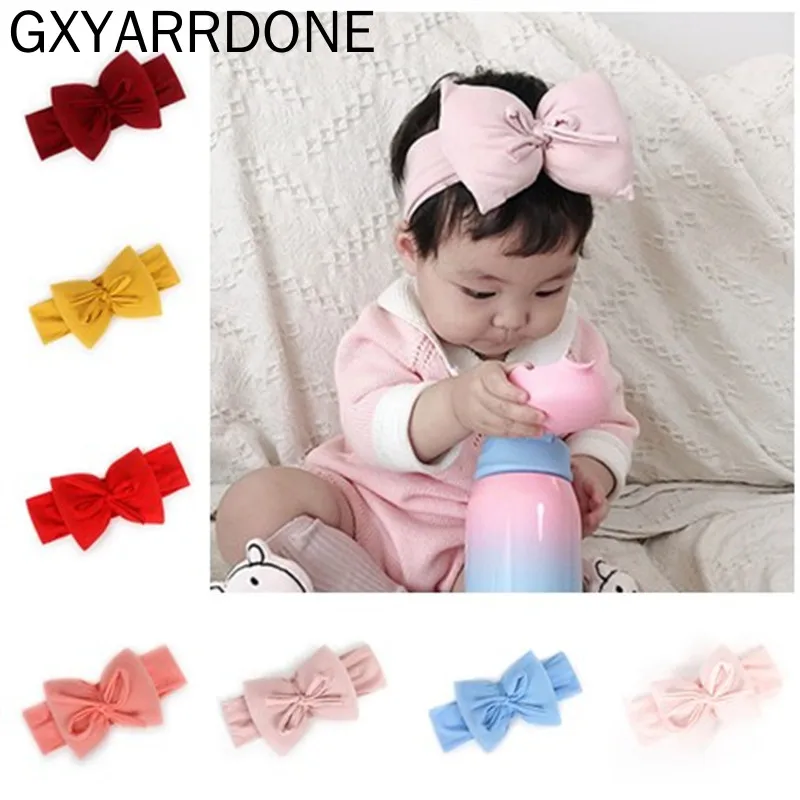 

2020 Newborn Kids Girls Bow Knot Headbands Children Toddler Solid Color Soft Cotton Turban Head Wrap Birthday Gifts