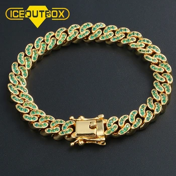 

New Arrival Luxury Crystal CZ Triple Lock Bracelet Colorful Rhinestone Cuban Link Bracelet Men Hip Hop Jewlery Drop Shipping