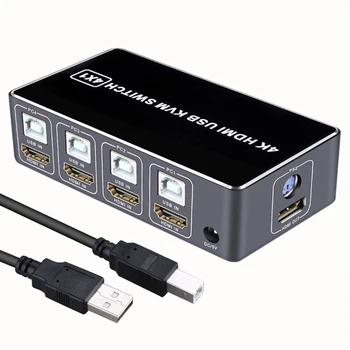 

4K Universal Plug And Play Professional For Mouse Keyboard Sharing With Indicate Light USB HDMI KVM Switcher Ultra HD Hub 4 Port