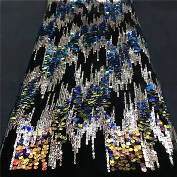 

Velvet Lace Fabrics high quality Nigerian Sequence Lace Fabrics with Colorful 3d Sequins African Lace Fabric for Wedding Dress