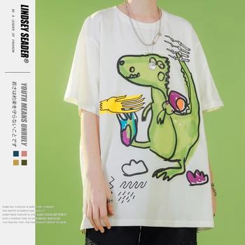

Lindsey Seader Gothic Graffiti Flame Dinosaur T Shirts 2020 Mens Funny Skeleton Printed Fashion Tees Hip Hop Casual Tshirts